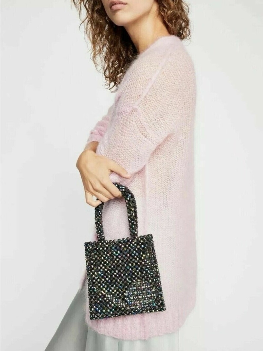 Free People Iridescent Multicolor Beaded Mini Tote